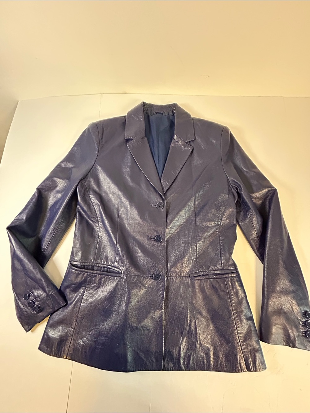 Women’s Navy Indigo Leather Blazer Jacket
